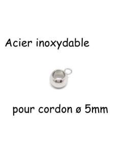 Bélière ronde argenté en acier inox pour cuir de 5mm
