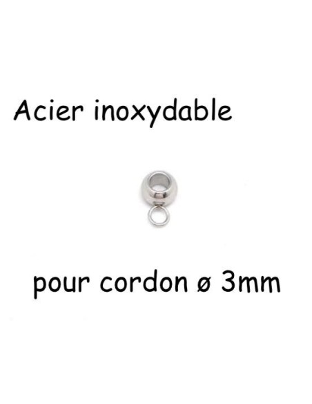 Support breloque argenté en acier inoxydable, bélière pour cordon de 3mm