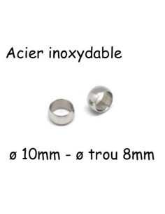 Perle ronde 10mm à gros trou en acier inoxydable argenté - donut argenté
