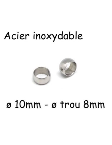 Perle ronde 10mm à gros trou en acier inoxydable argenté - donut argenté Perle ronde 10mm à gros trou en acier inoxydable argenté - donut argenté