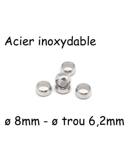 Perle ronde rondelle à gros trou en acier inoxydable argenté 8mm x 4mm donut