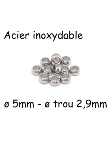Perle rondelle 5mm en acier inoxydable argenté pour cordon de 2,5mm