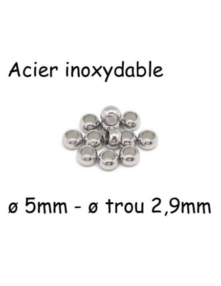 Perle rondelle 5mm en acier inoxydable argenté pour cordon de 2,5mm Perle rondelle 5mm en acier inoxydable argenté pour cordon de 2,5mm