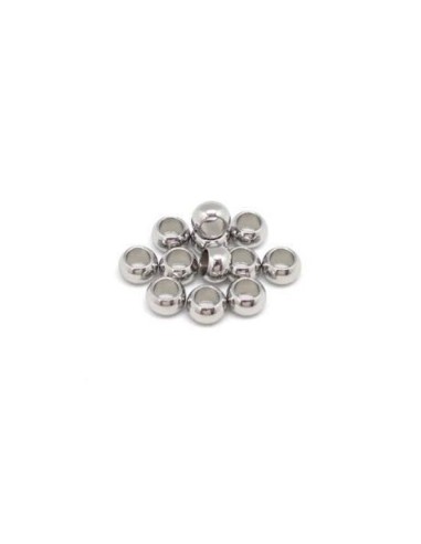 Perle ronde 5mm en acier inoxydable argenté pour cordon de 2,5mm pour bijoux