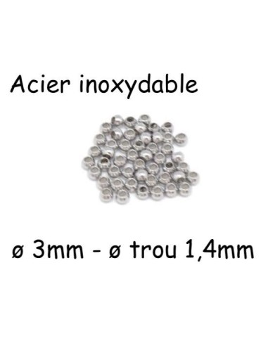 30 Perles intercalaire ronde 3mm en acier inoxydable argenté pour cordon de 1mm