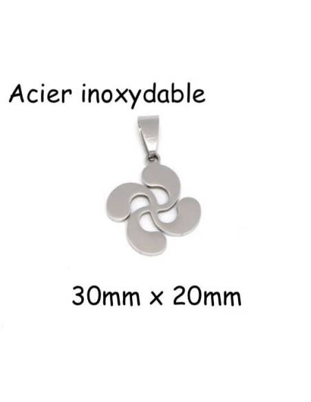 Pendentif croix basque argenté en acier inoxydable 30mm x 20mm