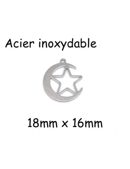 Pendentif étoile lune en acier inoxydable argenté