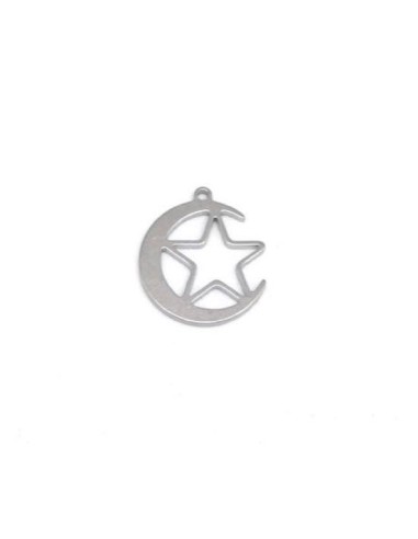 Charm étoile lune en acier inoxydable argenté pour création bijoux