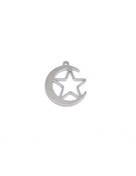 Charm étoile lune en acier inoxydable argenté pour création bijoux
