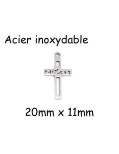 Pendentif croix fine argenté en acier inoxydable travaillé