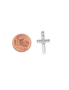 Pendentif croix fine argenté en acier inoxydable travaillé 2