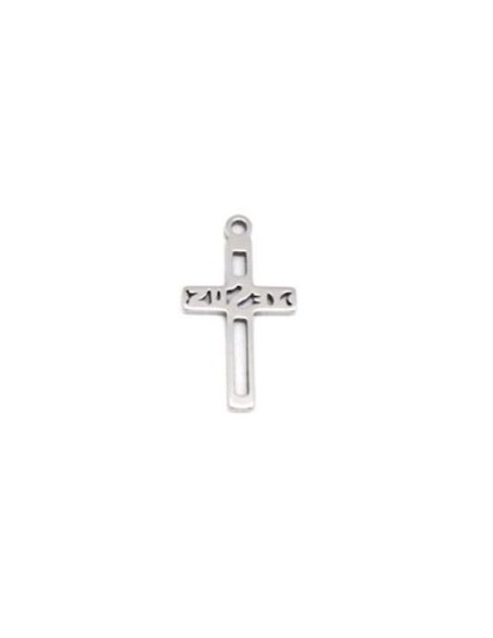 Pendentif croix fine argenté en acier inoxydable travaillé pour collier Pendentif croix fine argenté en acier inoxydable travaillé pour collier