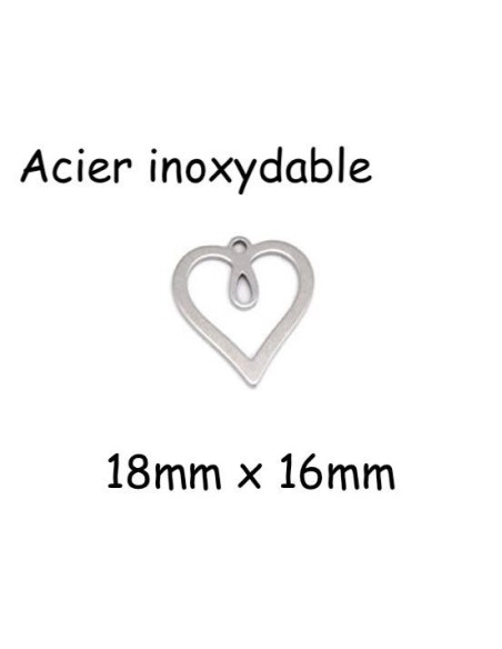 Pendentif coeur travaillé argenté en acier inoxydable Pendentif coeur travaillé argenté en acier inoxydable