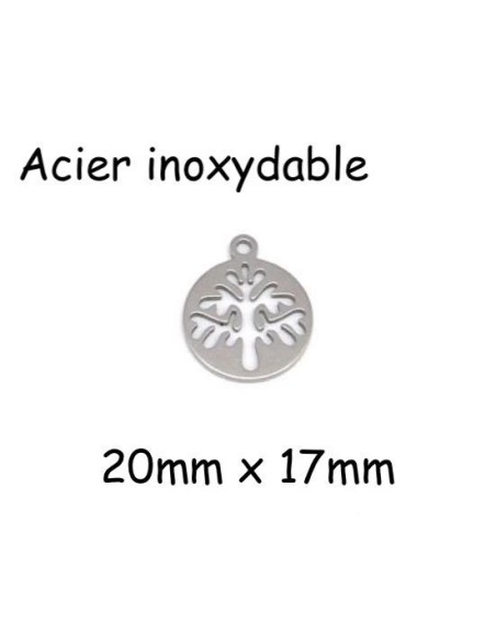 Breloque arbre de vie argenté ajouré en acier inoxydable