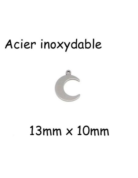 Petite breloque lune en acier inoxydable argenté 13mm x 10mm