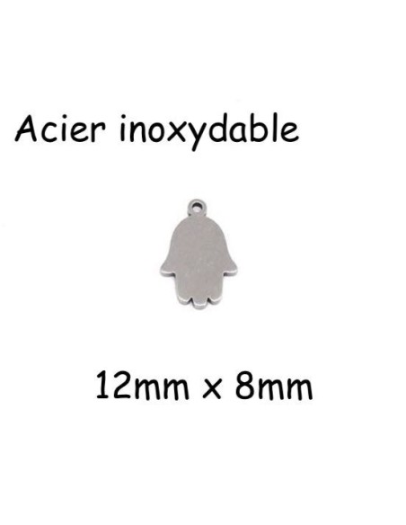 Petite breloque main de Fatma en acier inoxydable argenté 12mm x 8mm