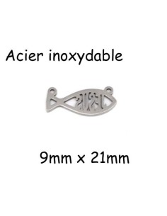Pendentif poisson "Jesus" argenté en acier inoxydable pour création collier