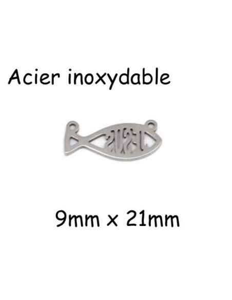 Pendentif poisson "Jesus" argenté en acier inoxydable pour création collier