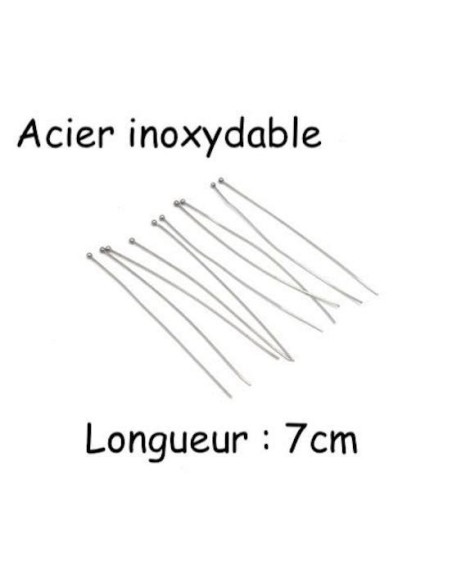 Tige métallique clous à bille 7cm souple en métal argenté acier inoxydable Tige métallique clous à bille 7cm souple en métal argenté acier inoxydable