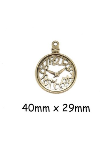 Breloque horloge en métal de couleur doré pâle 40mm