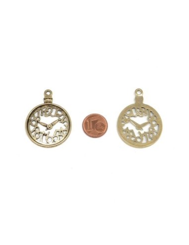 Pendentif horloge en métal de couleur doré pâle 40mm