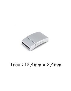 Fermoir aimanté pour lanière cuir de 12mm en métal argenté satiné