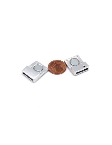 Fermoir magnétique pour lanière cuir de 12mm en métal argenté satiné Fermoir magnétique pour lanière cuir de 12mm en métal argenté satiné