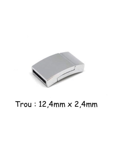 Fermoir magnétique argenté brillant  pour cuir plat de 12mm en métal Fermoir magnétique argenté brillant  pour cuir plat de 12mm en métal