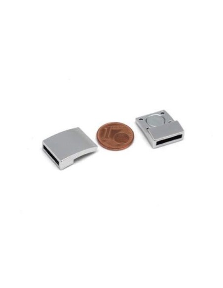Fermoir aimanté argenté brillant  pour cuir plat de 12mm en métal Fermoir aimanté argenté brillant  pour cuir plat de 12mm en métal