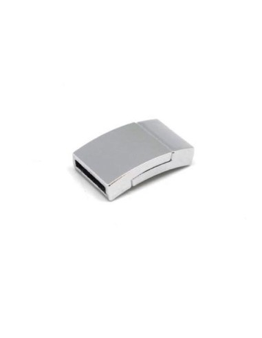 Fermoir magnétique argenté brillant  pour cuir plat de 12mm pour bracelet