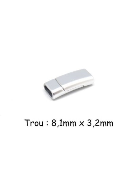 Fermoir aimanté pour lanière de 8mm en métal argenté satiné