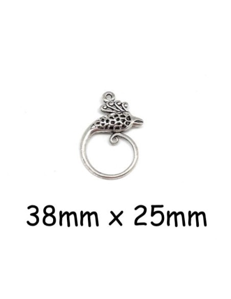 Breloque Paon en métal de couleur argenté 38mm