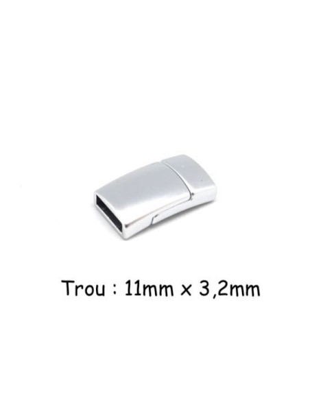 Fermoir aimanté pour cuir plat de 10-11mm en métal argenté satiné Fermoir aimanté pour cuir plat de 10-11mm en métal argenté satiné
