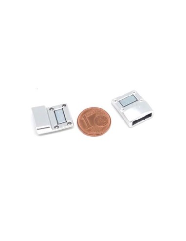 Fermoir magnétique pour cuir plat de 10-11mm en métal argenté satiné