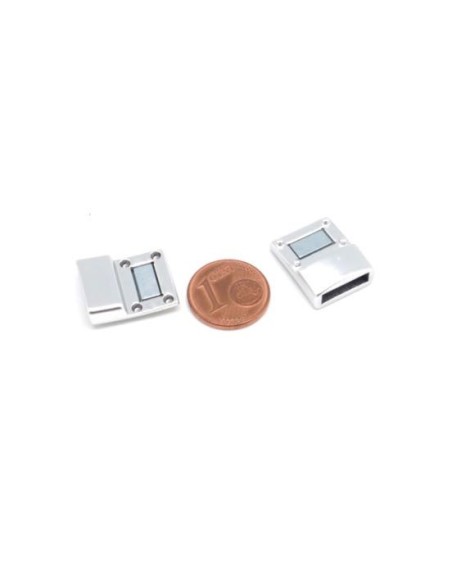 Fermoir magnétique pour cuir plat de 10-11mm en métal argenté satiné Fermoir magnétique pour cuir plat de 10-11mm en métal argenté satiné
