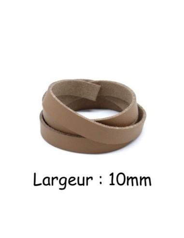 Lanière cuir synthétique 10mm marron clair sépia - création couture, bracelet