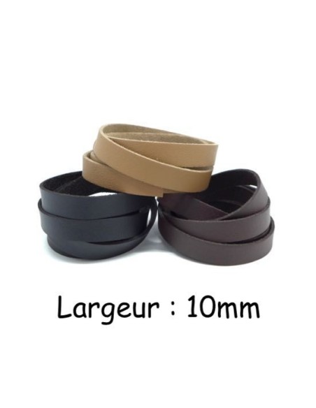 Lanière cuir synthétique de 75cm de long de couleur noir, marron foncé et marron clair en 10mm