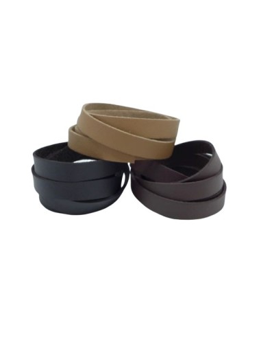Lacet cuir synthétique de 75cm de long de couleur noir, marron foncé et marron clair en 10mm