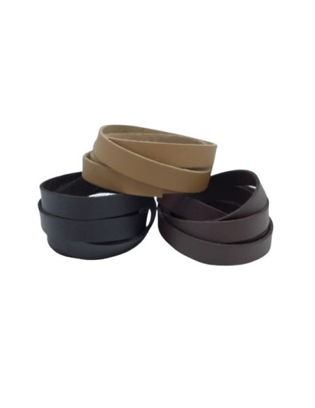 Lacet cuir synthétique de 75cm de long de couleur noir, marron foncé et marron clair en 10mm