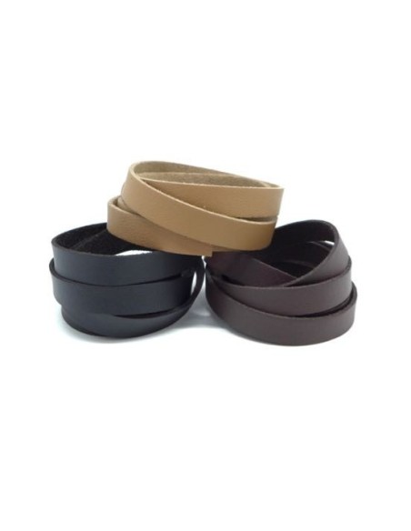 Lanière simili cuir de 75cm de long de couleur noir, marron foncé et marron clair en 10mm