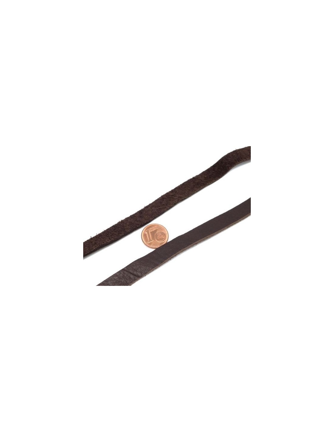 Lanière cuir plat 10mm double couture marron - 20cm - Cordon cuir - Creavea