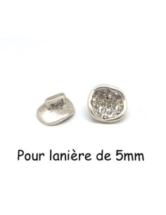 Perle passant strass brillant en métal argenté pour lanière de 5mm