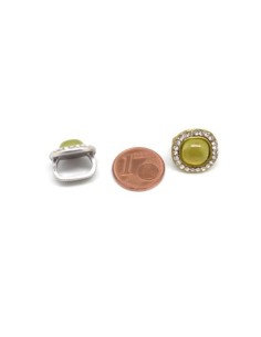 Perle passant avec strass et cabochon jaune vert citrine pour 2 cordons de 5mm 2