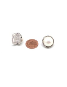Perle passant avec cabochon rond couleur blanc nacré en métal argenté à gros trou 2