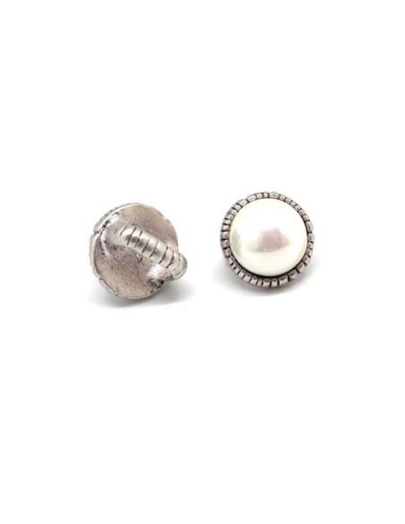 Perle slide avec cabochon rond couleur blanc nacré en métal argenté à gros trou