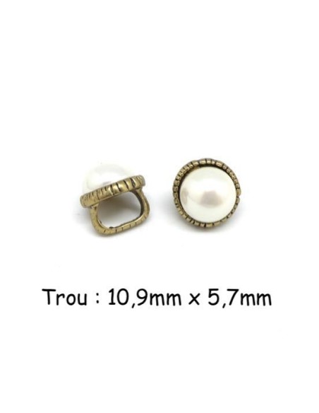 Perle passant avec cabochon rond blanc nacré en métal couleur bronze à gros trou Perle passant avec cabochon rond blanc nacré en métal couleur bronze à gros trou