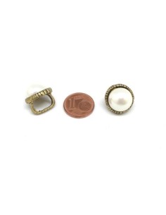 Perle passant avec cabochon rond blanc nacré en métal couleur bronze à gros trou 2