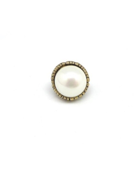 Perle poussoir avec cabochon rond blanc nacré en métal couleur bronze à gros trou Perle poussoir avec cabochon rond blanc nacré en métal couleur bronze à gros trou