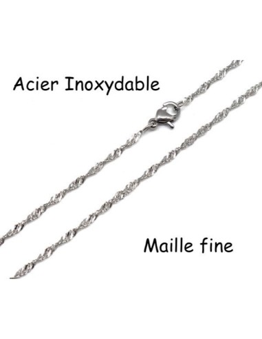 Collier chaîne très fine maille torsadé en acier inoxydable argenté avec fermoir - 45cm