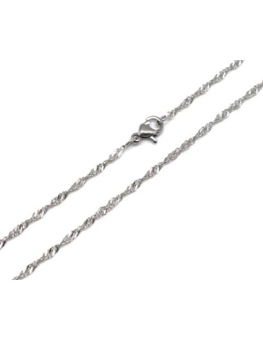 Sautoir argenté en acier inox maille torsade pas cher